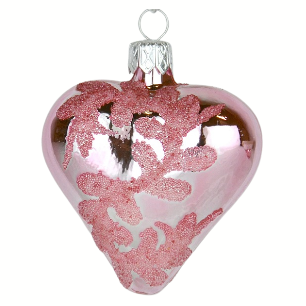Ozdoba vánoční Růžový lesk - srdce 6 cm