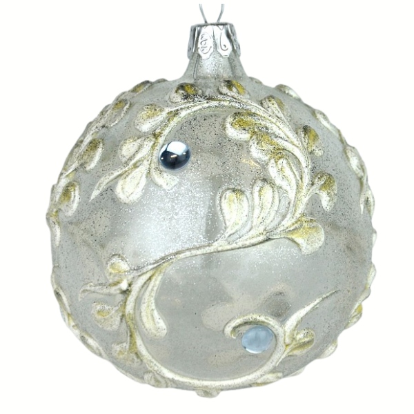 Levně Ozdoba vánoční Metalic dekor s modrým kamínkem - koule 8 cm