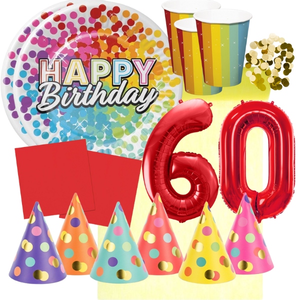 Party set pro 60 narozeniny - barevné oslava pro 6 osob