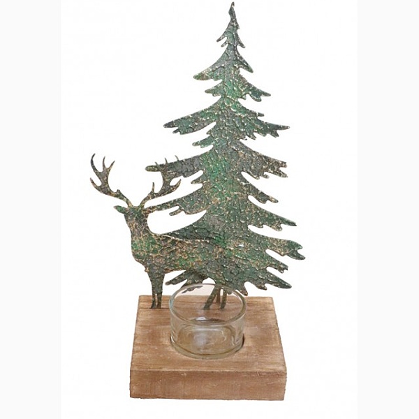 Levně Dekorace vánoční - Svícen Jelen a stromeček 24,5 cm