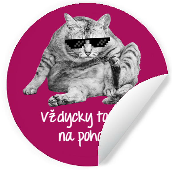 Levně Samolepka "Vždycky piju na pohodu" Líná kočka - purple 10 cm