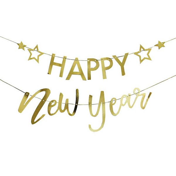 Silvestrovský banner Happy New Year zlatý