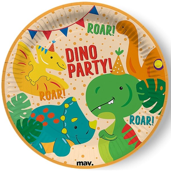 Levně Talíře papírové Dino party Color 22,7 cm 8 ks