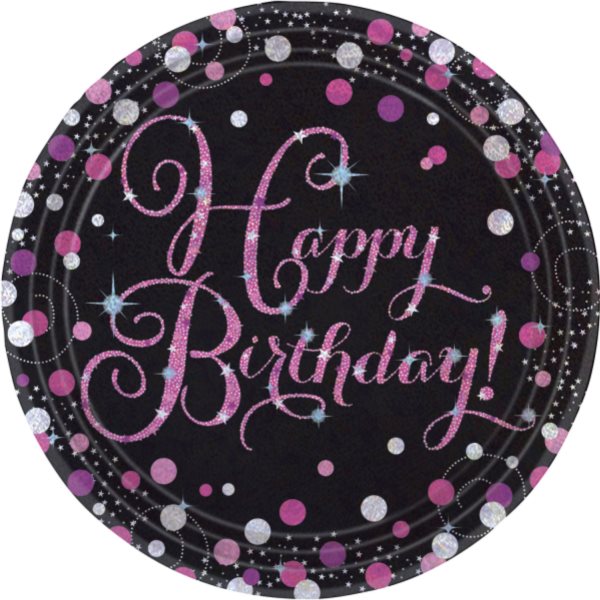 Levně Talíře papírové Sparkling Celebrations Happy Birthday růžové 23 cm 8 ks