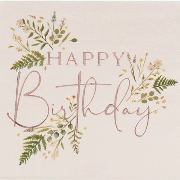 Floral Happy Birthday - Ubrousky s květinovým vzorem růžové 16ks