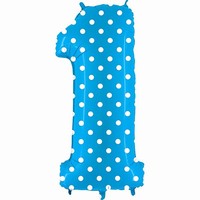 BALÓNEK FÓLIOVÝ číslo 1 modrý s puntíky 1 ks
