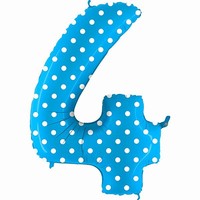 BALÓNEK FÓLIOVÝ číslo 4 modrý s puntíky 1 ks