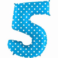 BALÓNEK FÓLIOVÝ číslo 5 modrý s puntíky 1 ks