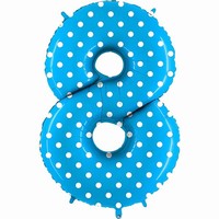 BALÓNEK FÓLIOVÝ číslo 8 modrý s puntíky 1 ks