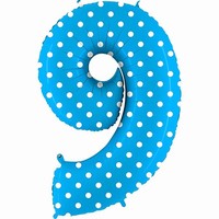 BALÓNEK FÓLIOVÝ číslo 9 modrý s puntíky 1 ks