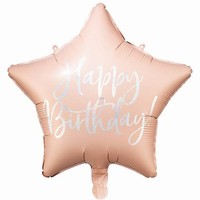 BALÓNEK fóliový Hvězda pudrově růžová Happy Birthday 40cm