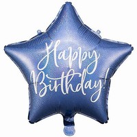 BALÓNEK fóliový Hvězda tmavě modrá Happy Birthday 40cm
