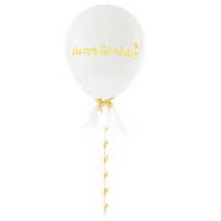 Balónek latexový bílý s tylem Happy Birthday 13 cm