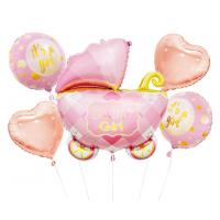 Balónkový buket Kočárek, růžový 5 ks