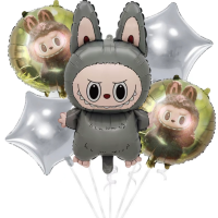 Balónkový buket šedý Labubu 5 ks