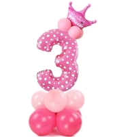 Balónkový set Číslice 3 s korunkou na podstavci růžová