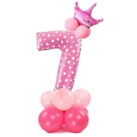 Balónkový set Číslice 7 s korunkou na podstavci růžová