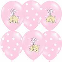 Balónky s potiskem  "Slon a tečky" růžový 6ks
