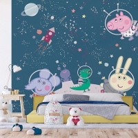 Dětská vliesová fototapeta na zed' Prasátko Peppa Vesmírné Dobrodružství | 300 x 270 cm | DTD4P 7801 - 603