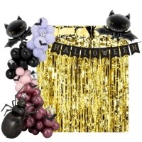 Halloween - fotopozadí s balonkovou dekorací a bannerem