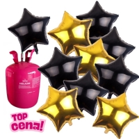 Helium s balonky hv�zdy - �ern�, zlat� 10 ks