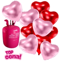 Helium s balonky srdce 10 ks - r��ov� a �erven�