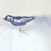 OZDOBA VÁNOČNÍ Tmavě modrý porcelán pták velký