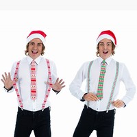 SADA vánoční - čepice, kšandy, kravata