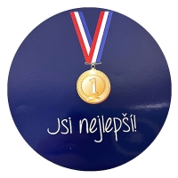 Samolepka "Jsi nejlep" - vtzn medaile modr 10 cm