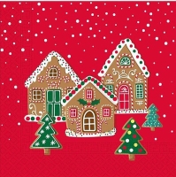 Ubrouky pap�rov� �erven� s pern�kovou chaloupkou 33x33 cm 20 ks