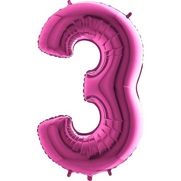 Balónek fóliový číslo 3 růžový 102 cm