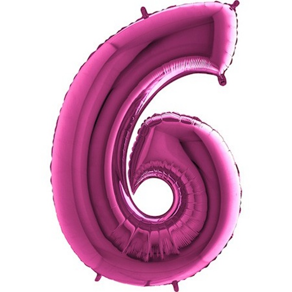 Balónek fóliový číslo 6 růžový 102 cm