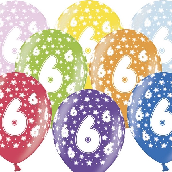 Balónek latexový metalický s číslem 6 (balení 50 ks)