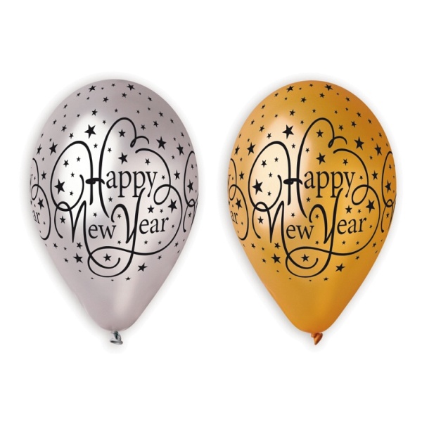 Balónky latexové metalické Happy New Year 6 ks