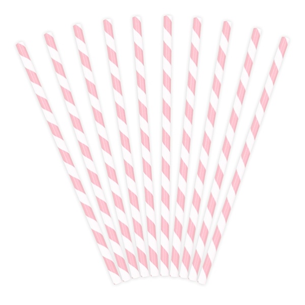 Brčka designová papírová s proužky sv. růžová 10 ks