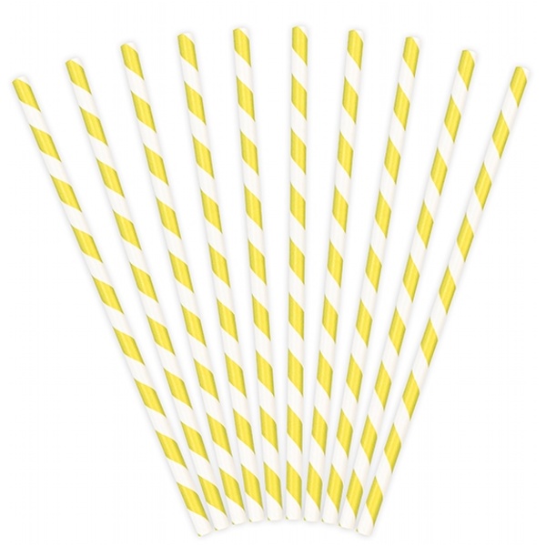 Levně Brčka designová papírová s proužky žlutá 10 ks