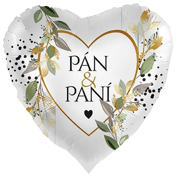 Balónek fóliový český nápis Srdce Pán & Paní 43 cm