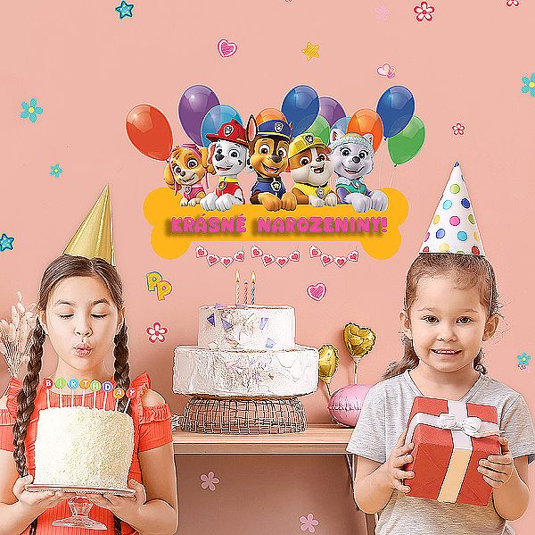 Nlepky na fotoze Paw Patrol Krsn narozeniny s balnky 45x65cm