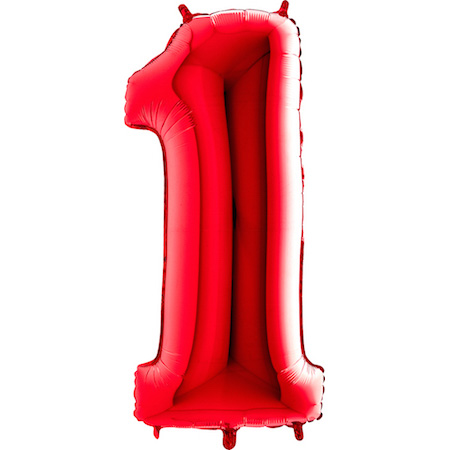 Balonek číslo 1 červené z folie - 102 cm