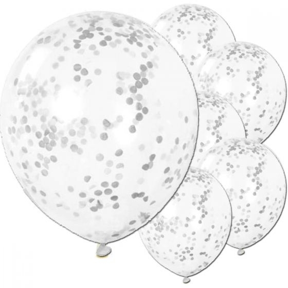 Balónky latexové se šedými konfetami 6 ks