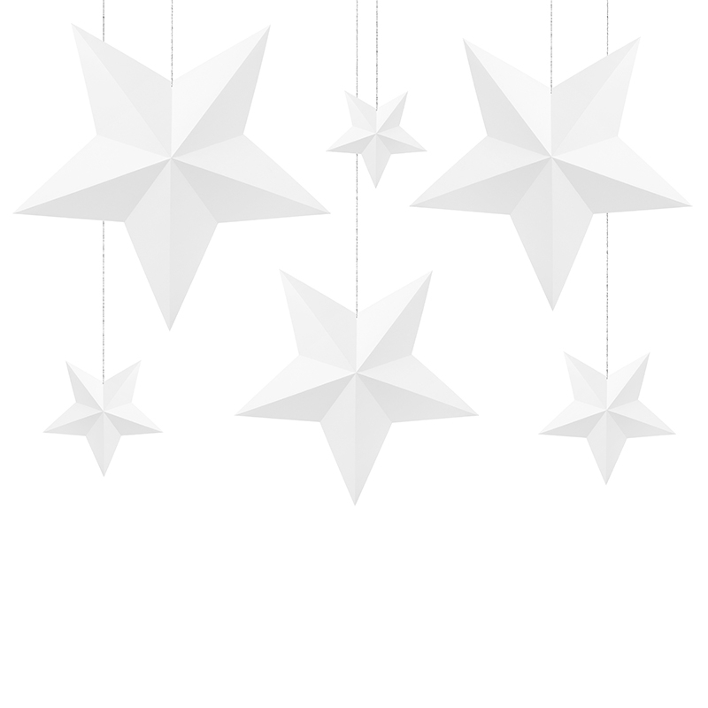 Dekorace závěsná hvězdy bílé 6ks