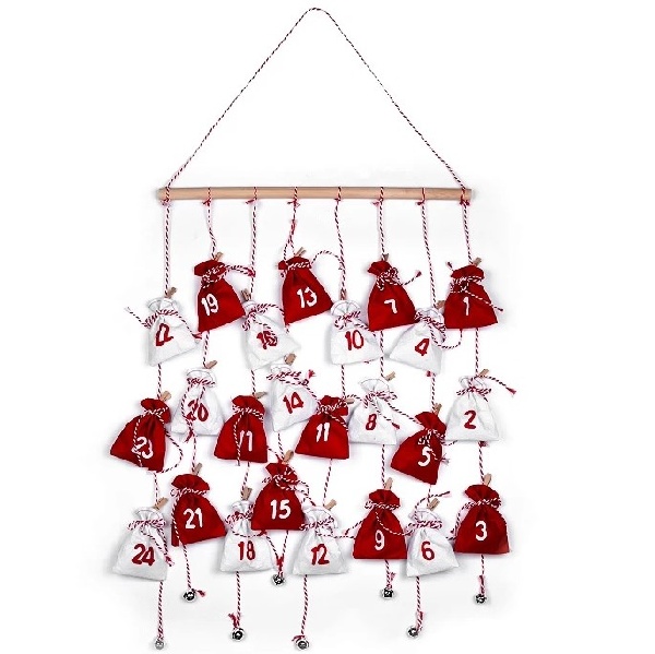 Adventní kalendář Pytlíčky červené/bílé
