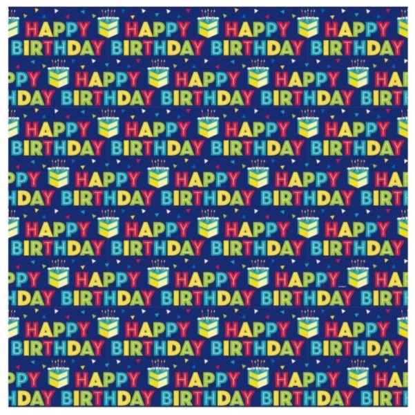 Happy Birthday - Balící papír modrý 0,75 m x 1,5 m