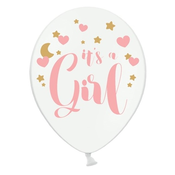 Balónky 50 ks latexové "It´s a Girl" bílý,růžový potisk 30 cm