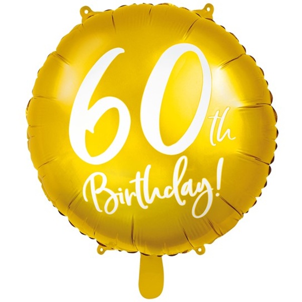 Balónek fóliový 60. narozeniny zlatý s bílým nápisem