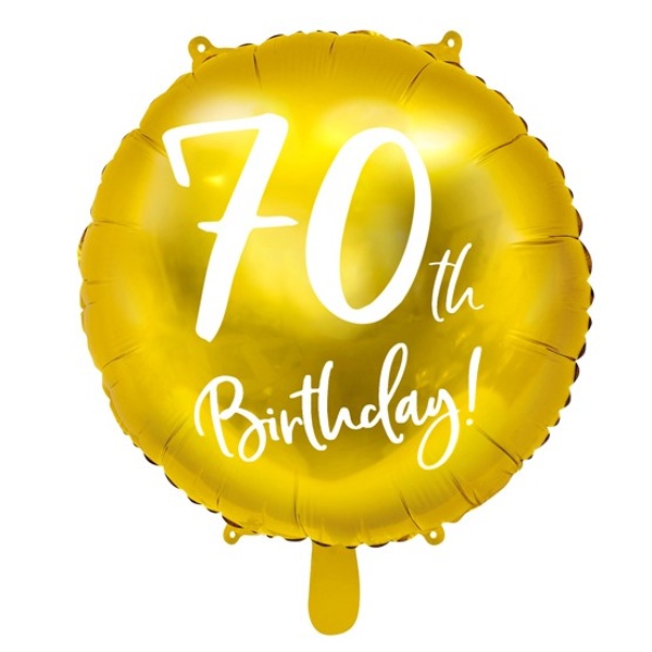 Balónek fóliový 70. narozeniny zlatý s bílým nápisem