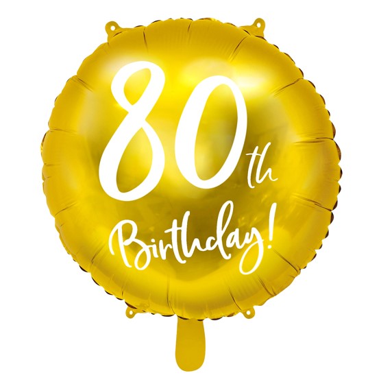 Balónek fóliový 80. narozeniny zlatý s bílým nápisem