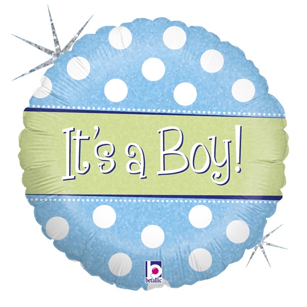 Balónek fóliový Boy modrý s puntíky 46 cm