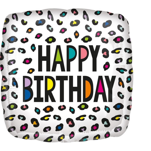 Balónek fóliový HB bílý s pestrobarevným leopardím vzorem
