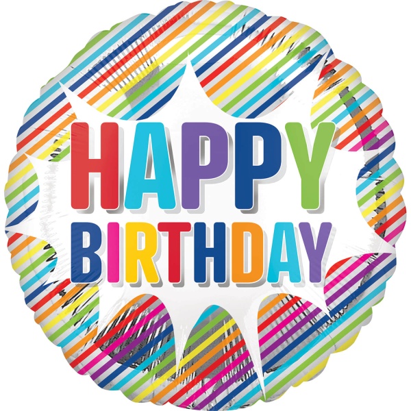 Levně Balónek fóliový Happy Birthday barevné proužky
